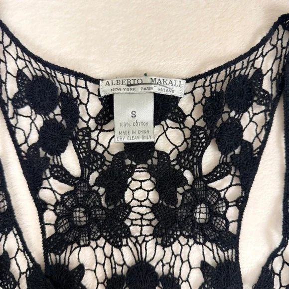 Alberto Makali Black Floral Crochet Tank Top Cotton Womens Small - Picture 3 of 7
